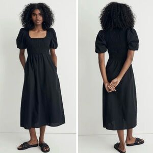 Madewell Lucie Puff-Sleeve Midi Dress in Black Size 0